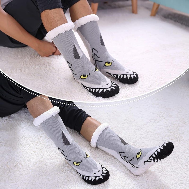 LINEMIN Mens Warm Slipper Socks Soft Cozy Fuzzy Fleece-Lined Winter Non Slip Indoor Christmas Socks - Image 2